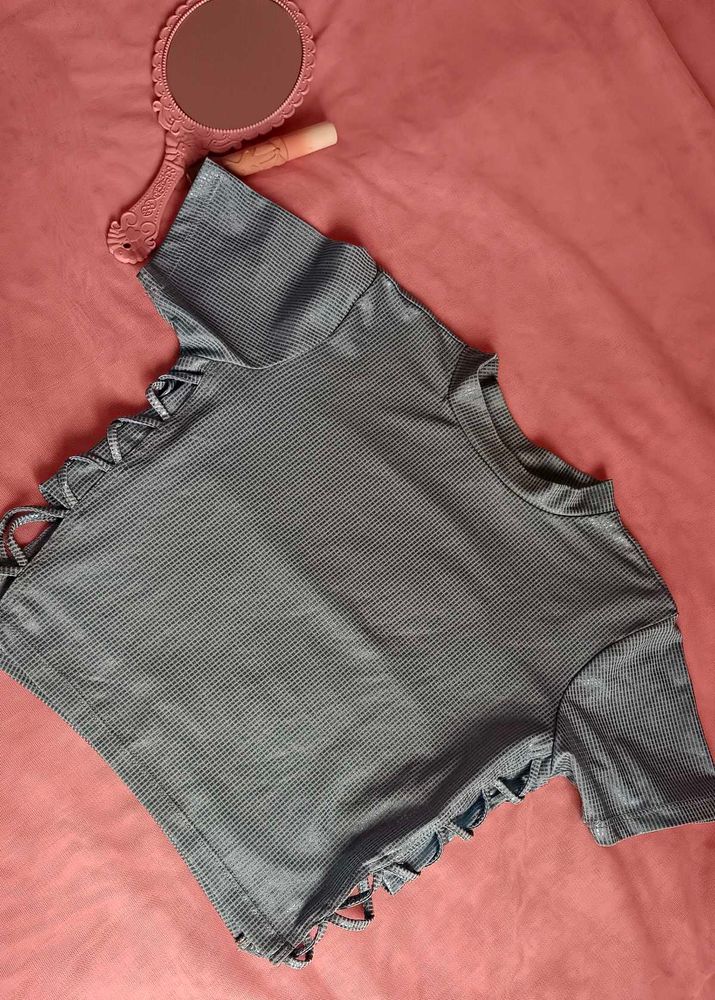 Tokyo Talkies Sky Blue Crop Top