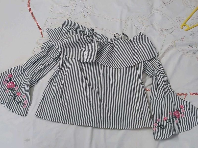 Black And White Striped Off Shoulder Top