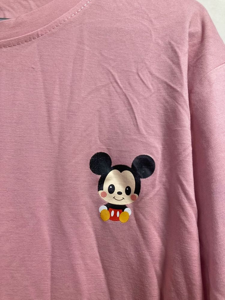 Pink Mickey Mouse Graphic Crop Tee