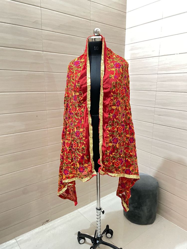 Red Embroidered Dupatta