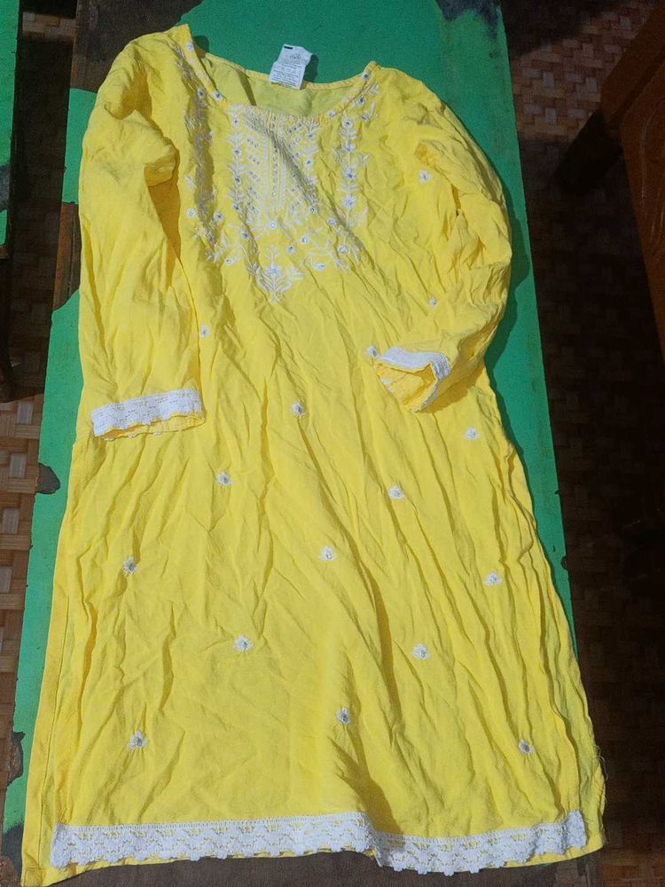 Yellow Embroidered Kurta