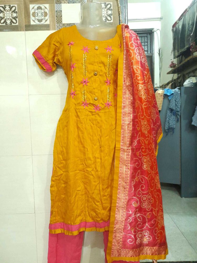 Yellow Embroidered Kurta Set