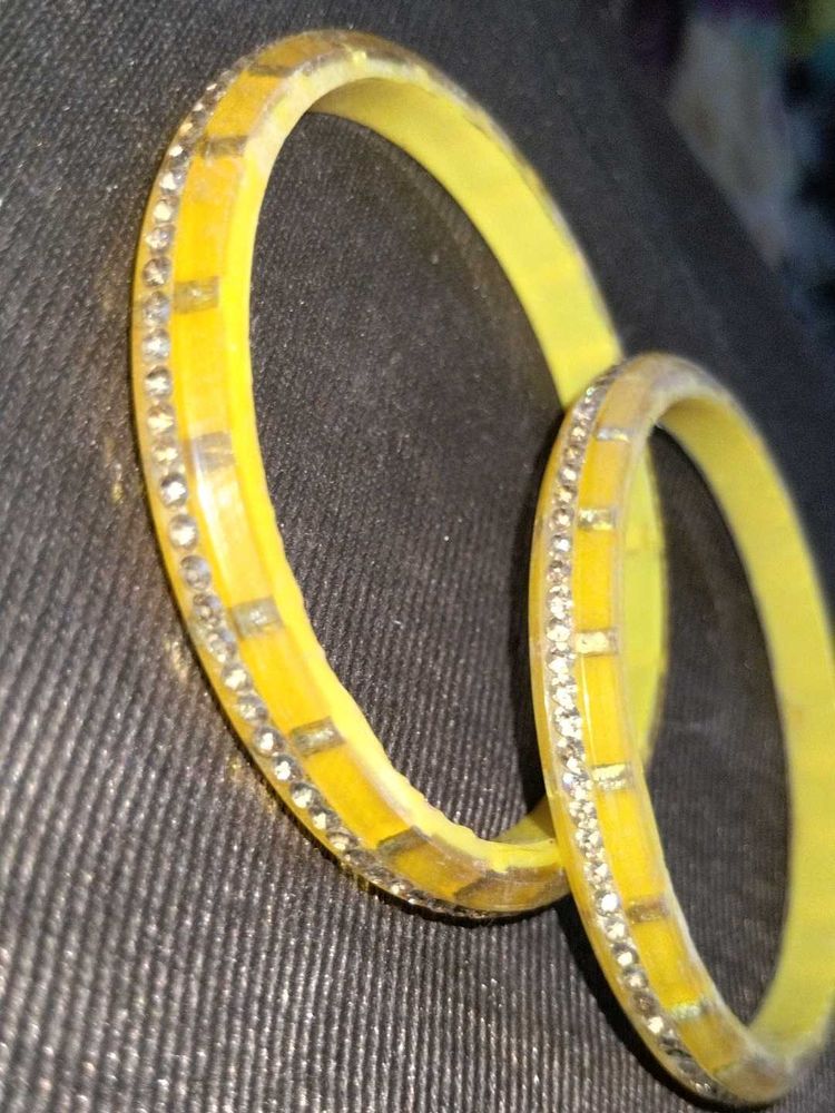 Yellow Bangles with Rhinestones