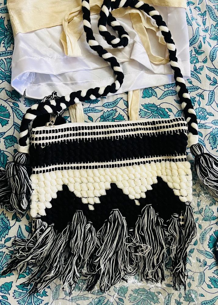 Black And White Handknitted Bag