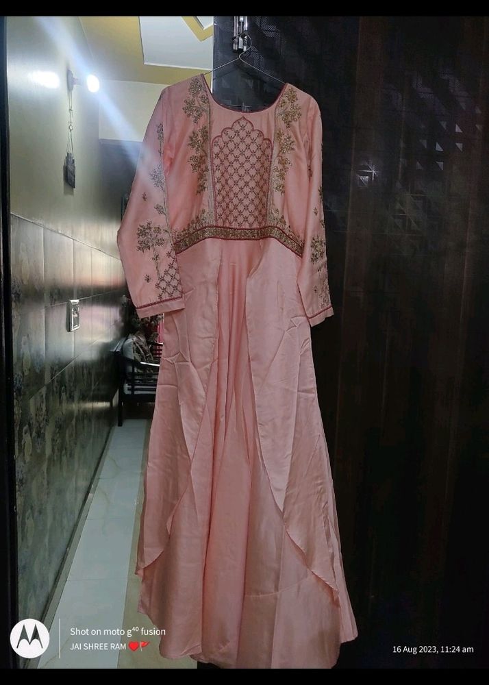 Beautiful Satin Gown With Zari Work..... No Dupatt