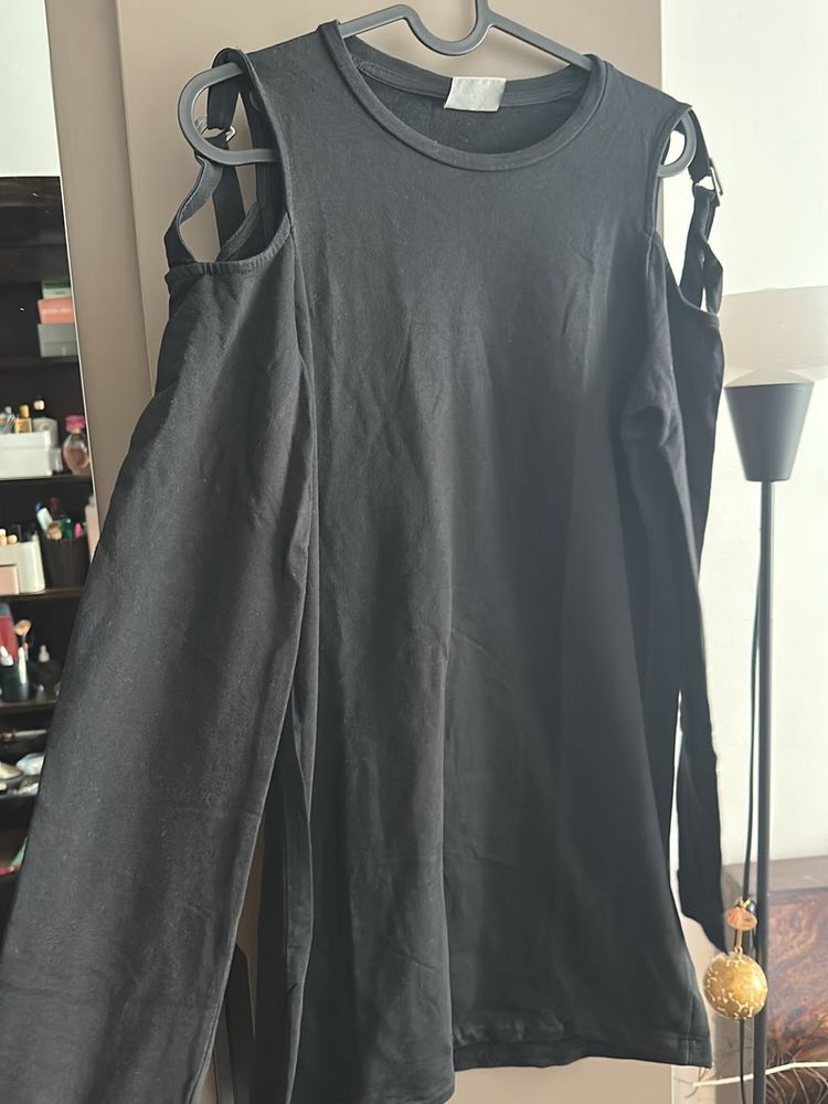 Black t-shirt dress with cut out sleeves