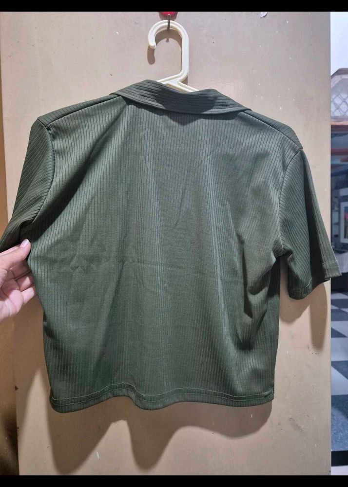 Olive Green Ribbed Top