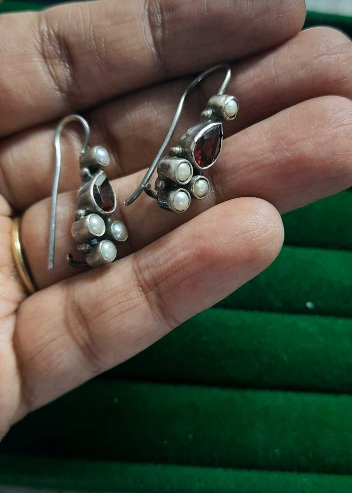 92.5 Silver Pearl &amp; Gemstone Earrings