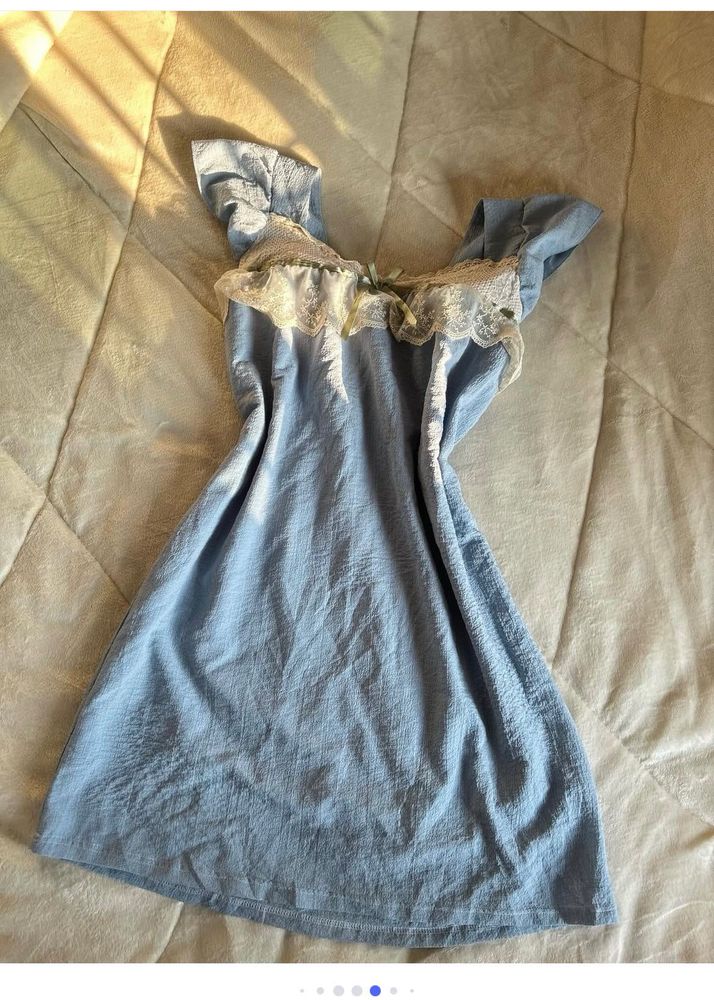 Blue Lace Trim Slip Dress