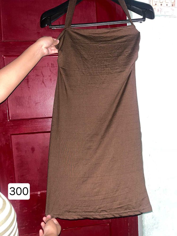 Brown Halter Mini Dress