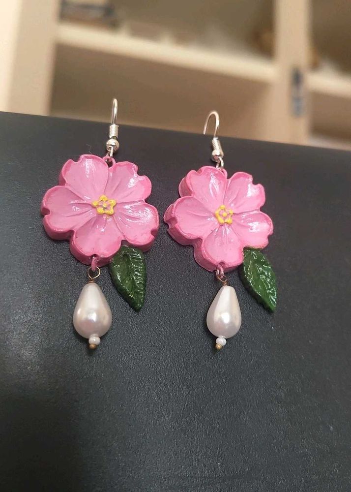 Floral Sakura Pearl Drop Earrings