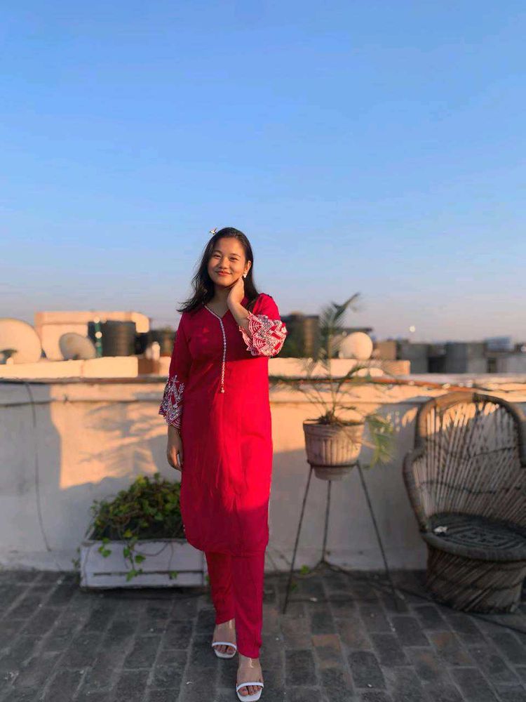 Red Embroidered Salwar Kameez Set