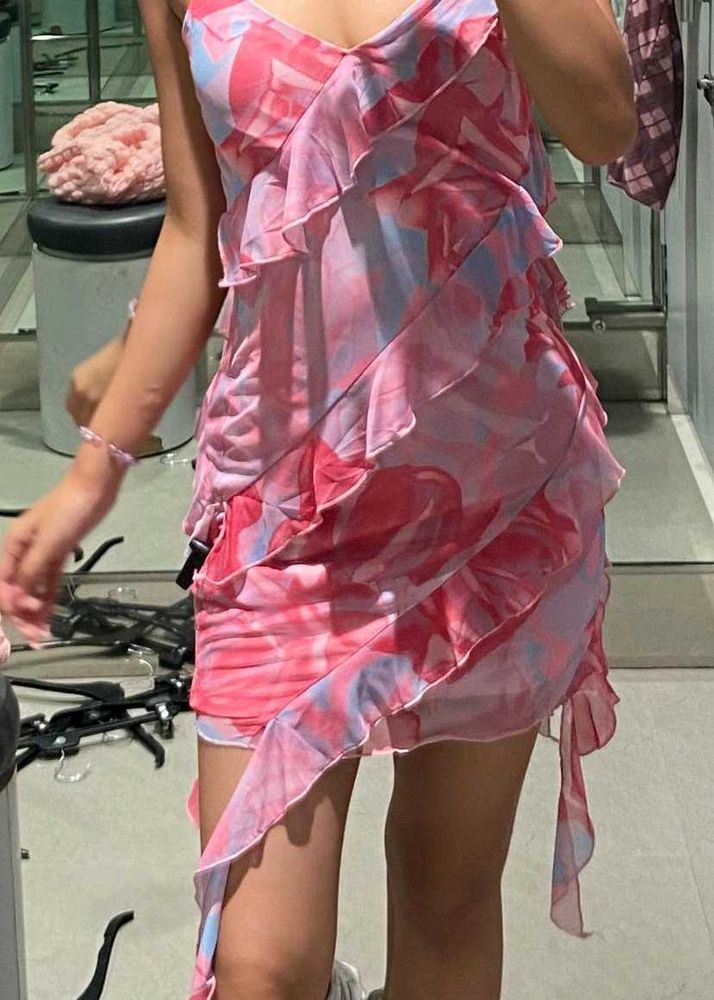 Pink Ruffle Bodycon Dress