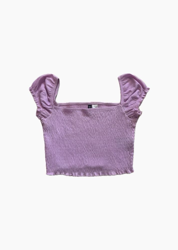 pink smocked square neck top