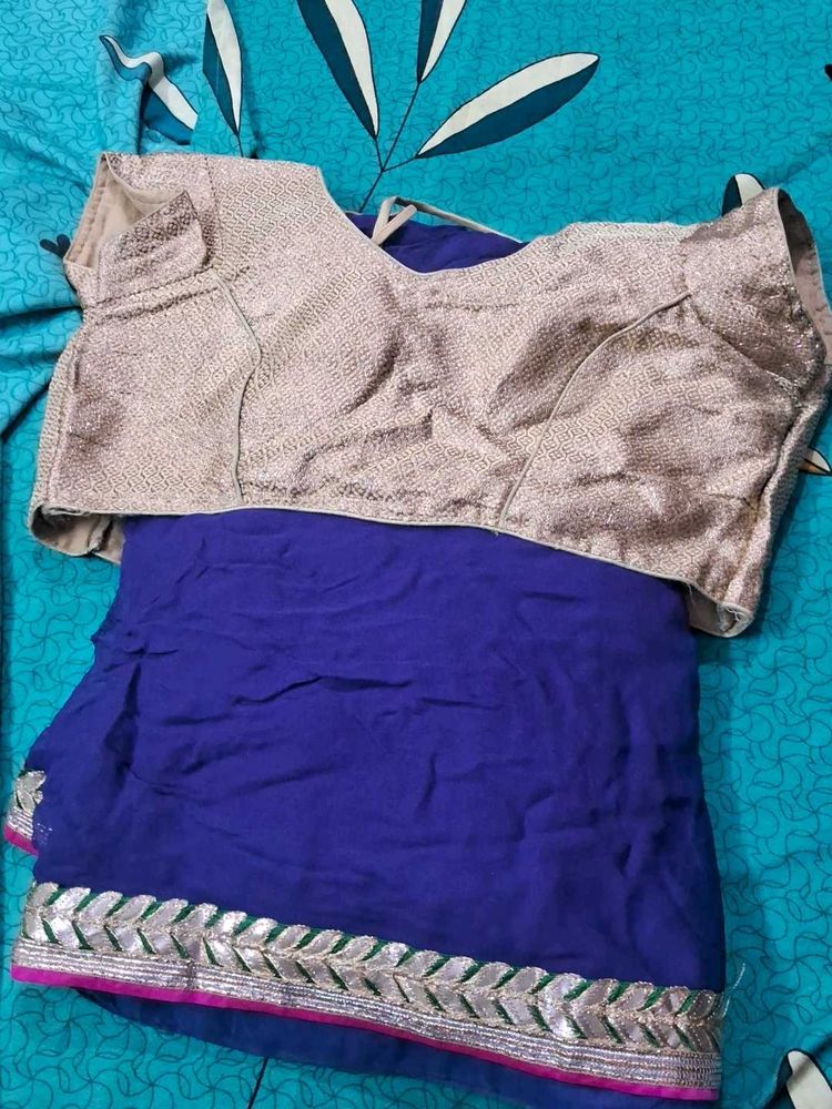 Blue Saree with Gold Blouse