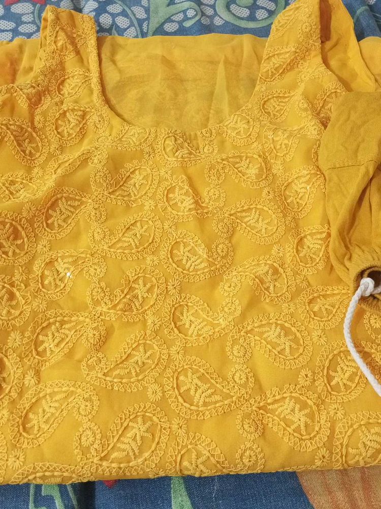 Yellow Chicken Embroidered Kurta Set