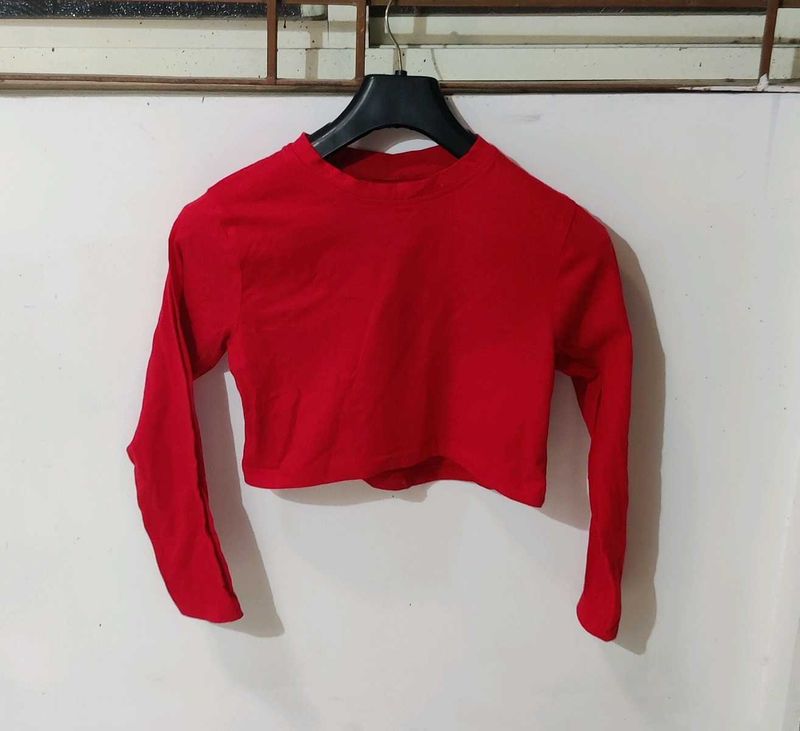 Red Long Sleeve Crop Top