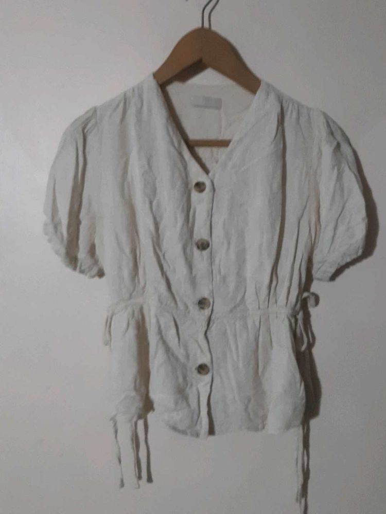 Tie-Waist Linen Blouse
