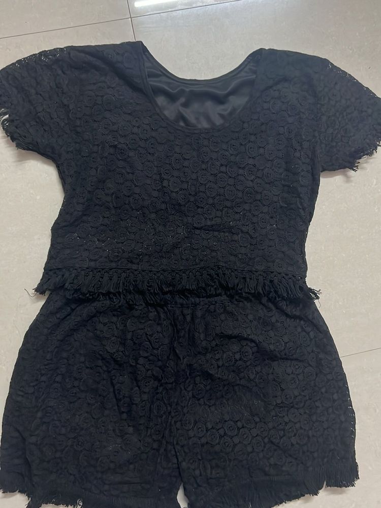Black Lace Fringe Two-Piece Set