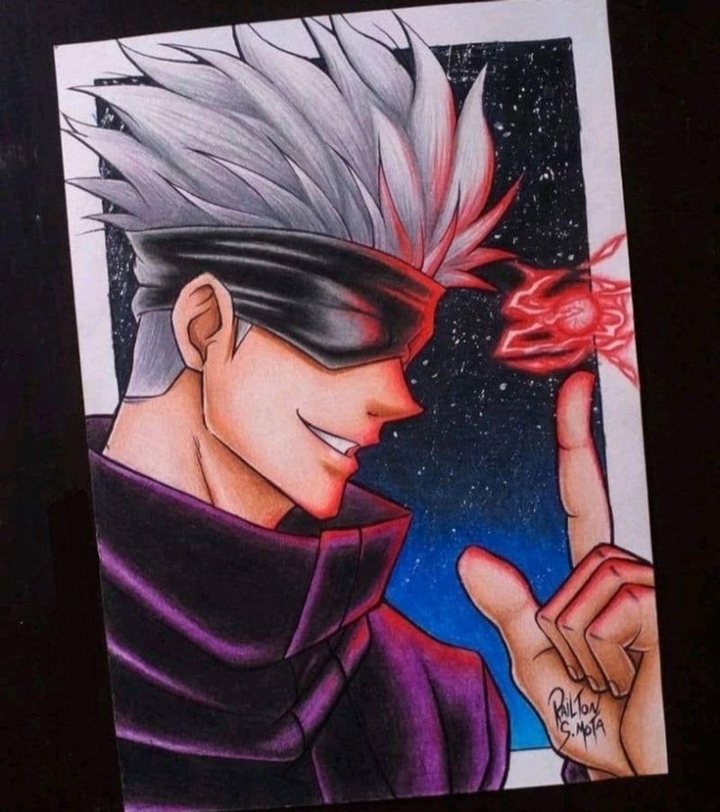 A3 Size Oil Pastel Gojo Drawing