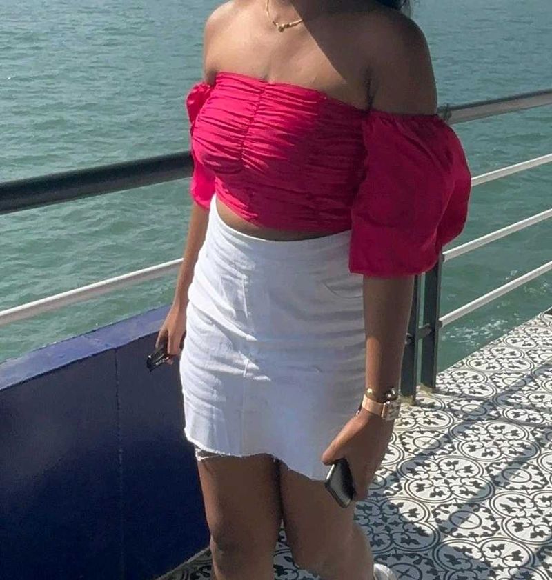 Rose Balloon Sleeves Off Shoulder Top