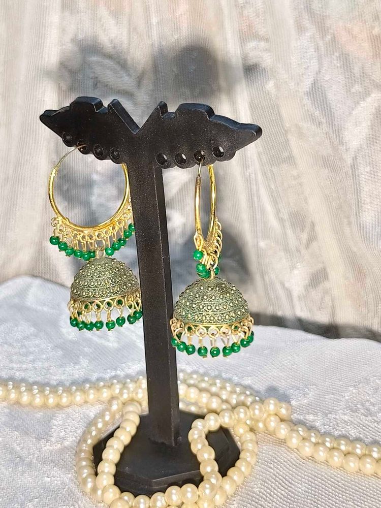 Green Jhumka Earrings