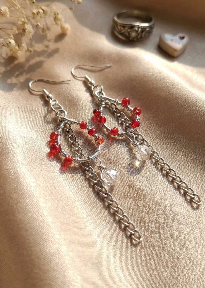 Free Shipping Gothic Red Beaded Chain Earrings