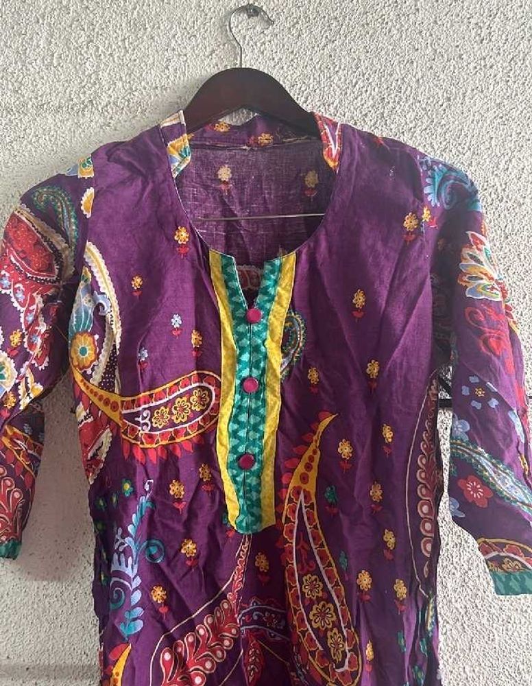 Multi Coloured Collar Kurti Cotton, Full Sleeves