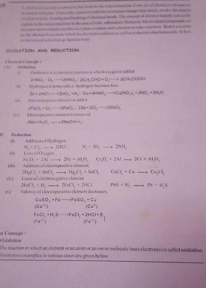 Oxidation and Reduction Chemistry Notes
