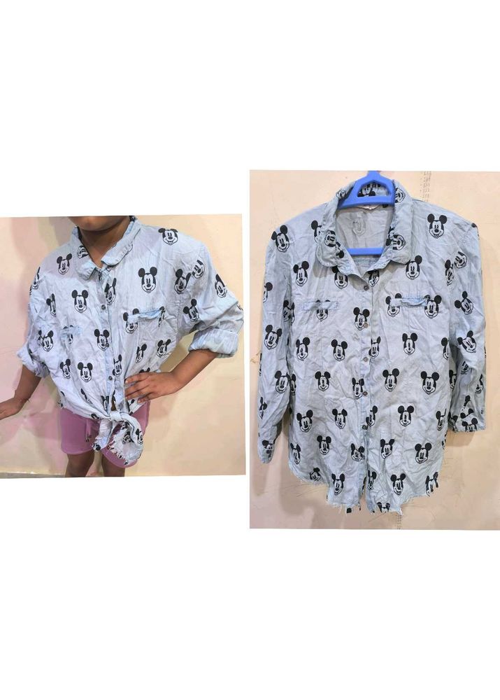 Denim Disney Mickey Mouse Shirt For Girls