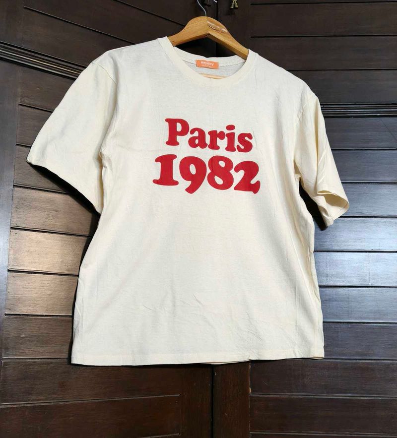 Heyday Women Cream Cotton Printed Regular Tshirt