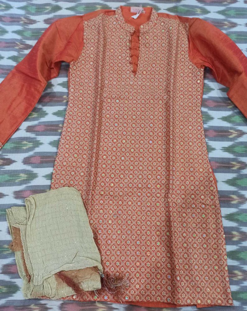 Orange Kurta Set for Men - Full Work, Ethnic wear