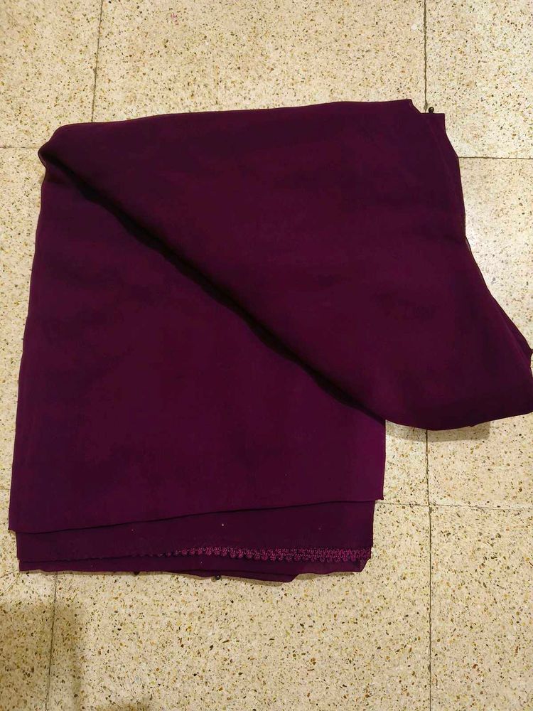 Marron Plain Saree With Padded Stitched Blouse