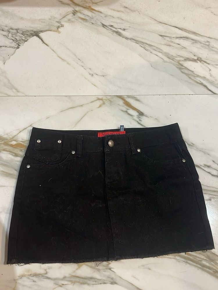 Black Denim Mini Skirt