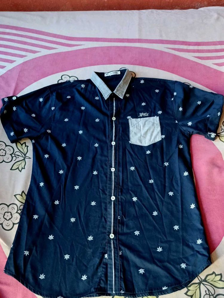Navy Blue Printed Shirt Made In Thiland