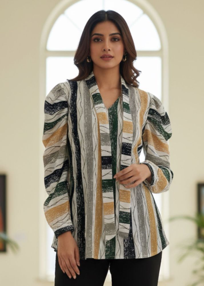 Striped Tie-Neck Top