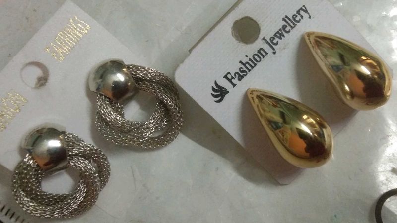Statement Earring Set: Silver Knot &amp; Gold Teardrop