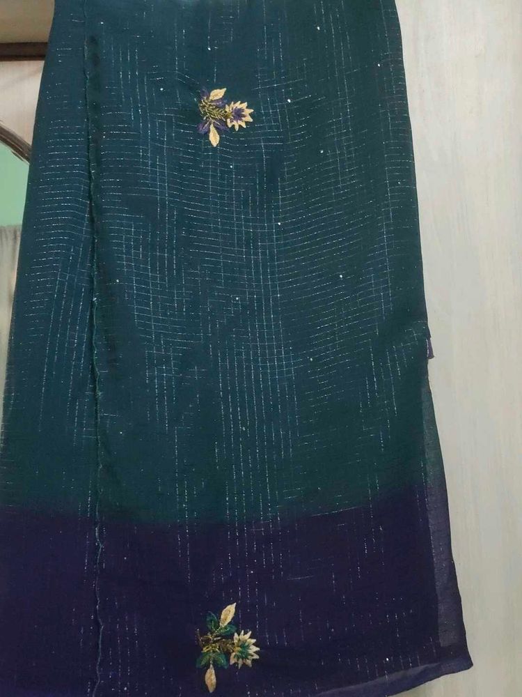 Elegant Embroidered Saree dark green