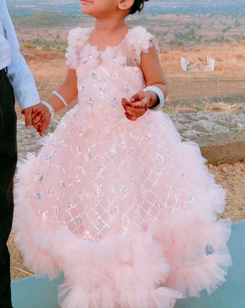Peach Sparkly Flower Girl Dress