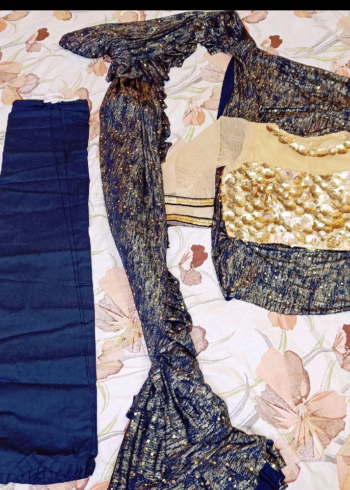 👌Saree In Sequence Work With Shimmer 👌