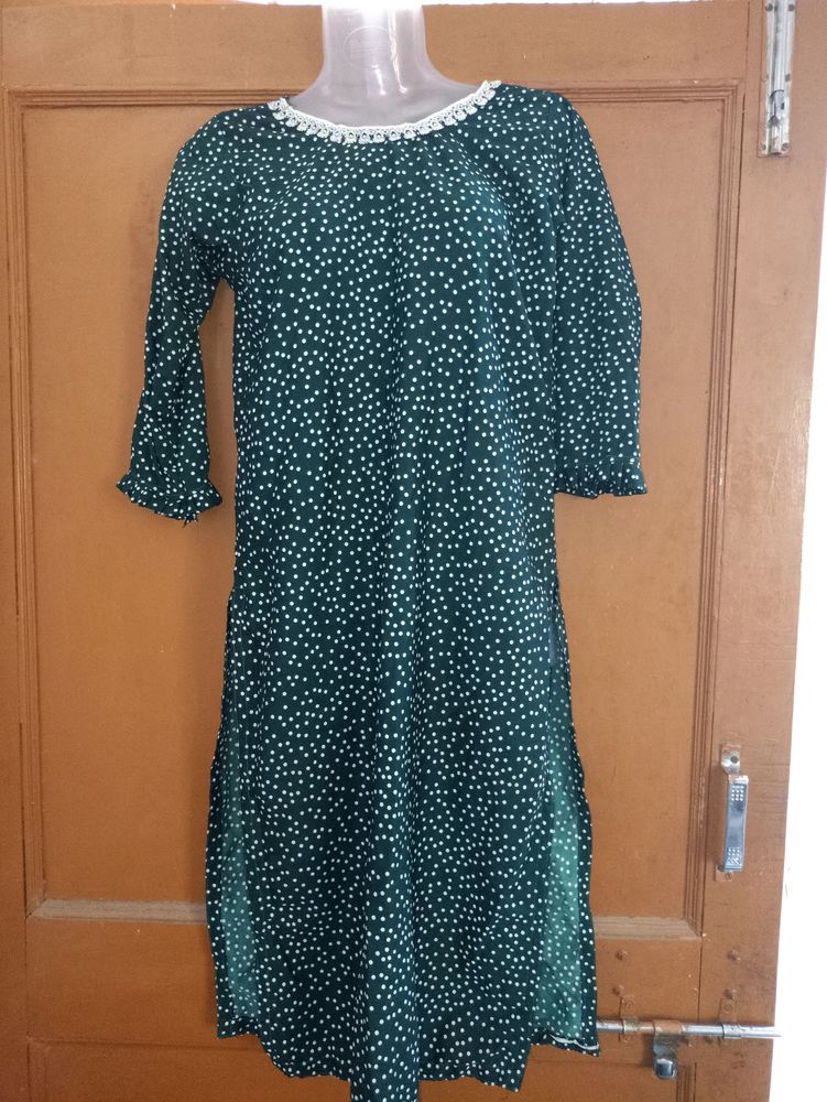 Dark Green Polka Dot Kurti