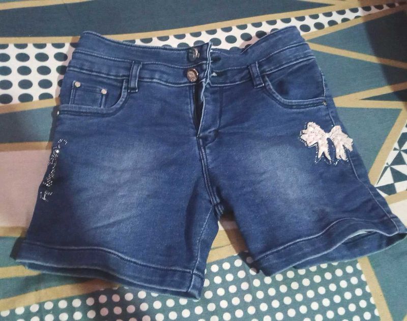 Girls Denim Shorts with Bow Detail
