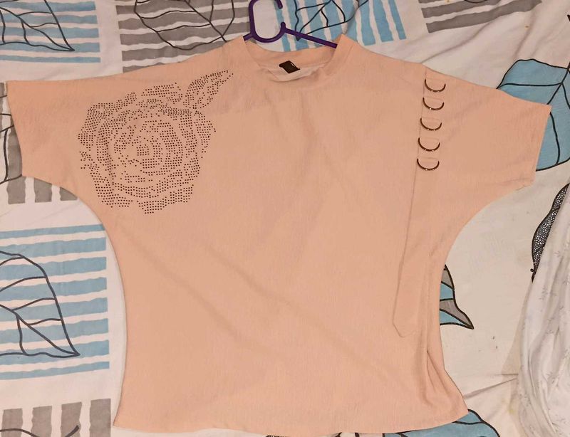 Peach Embellished Dolman Top