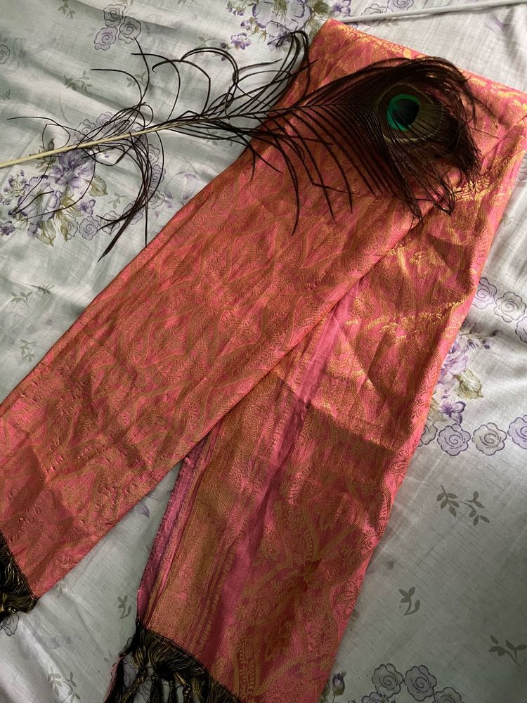Pink &amp; Gold Zari Paisley Scarf
