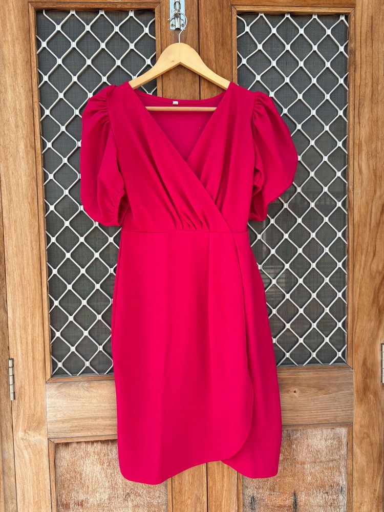 Chic Pink Puff Sleeve Dress