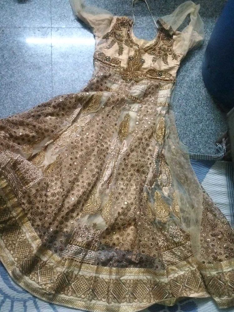 Gorgeous Gold Embroidered Anarkali Dress