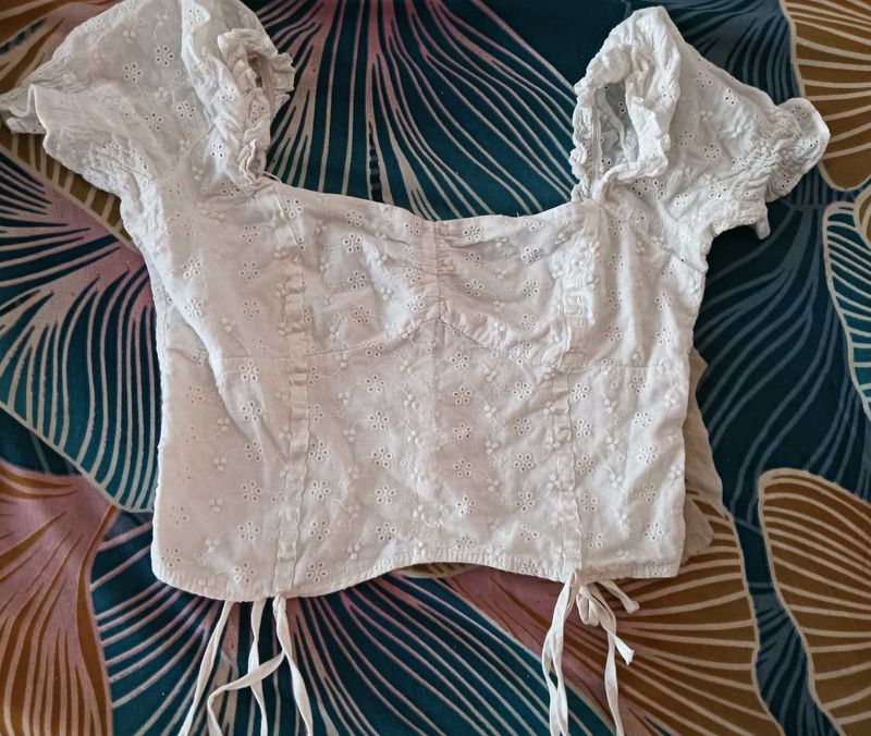 White Eyelet Puff Sleeve Crop Top