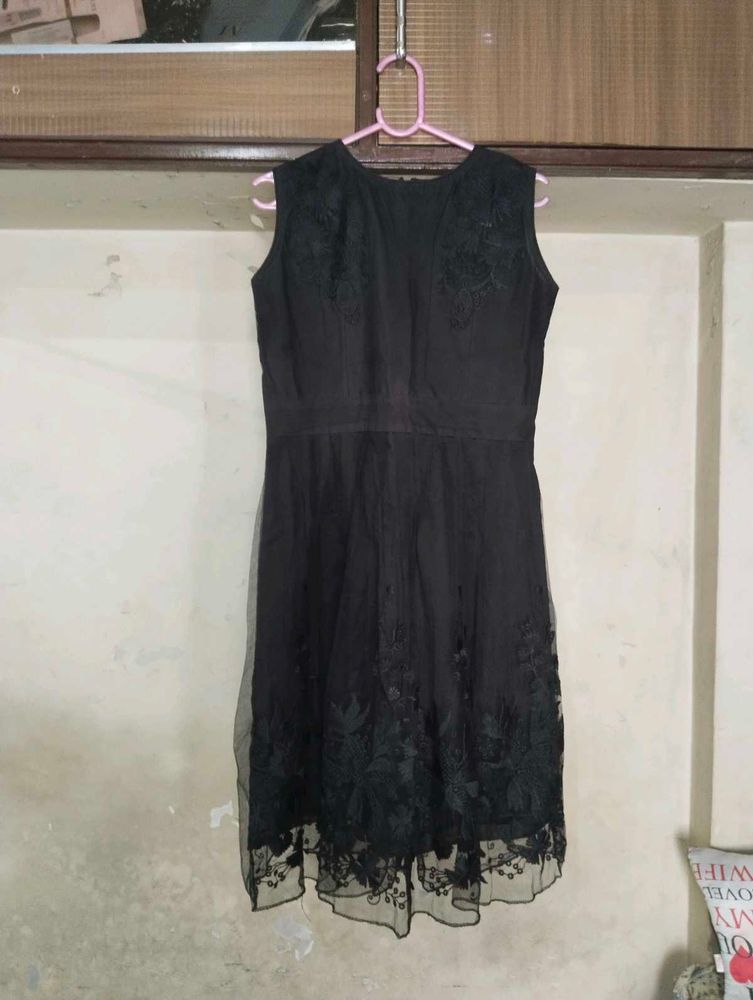 Elevate Women A-line Black Knee Length Dress