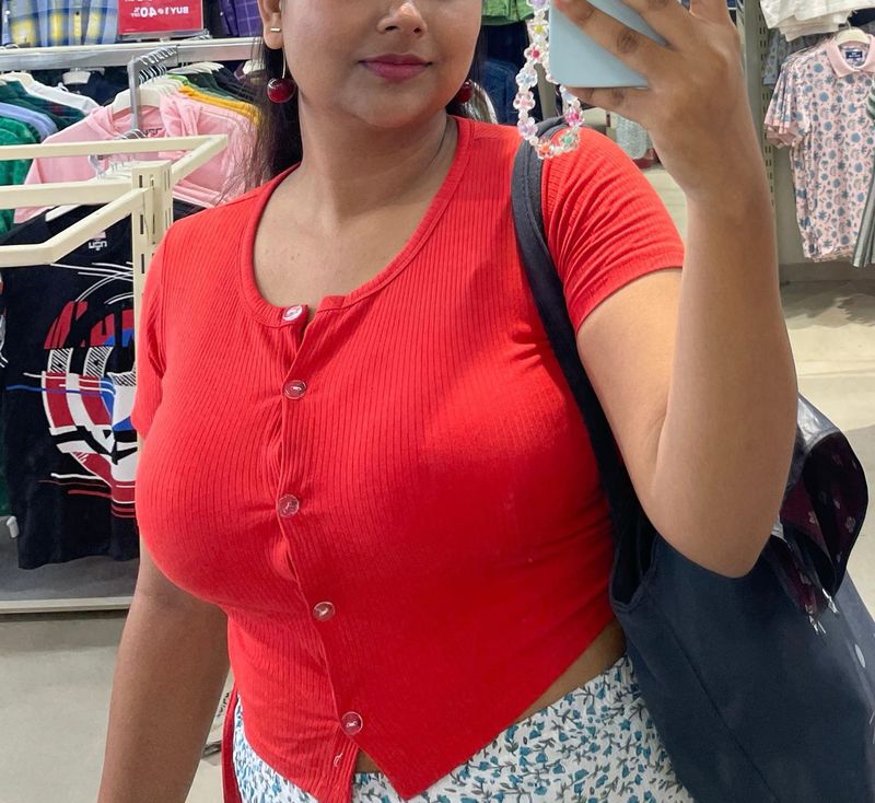 Cute Red Button-Down Top