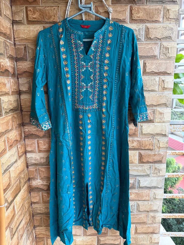 Teal Embroidered Kurta